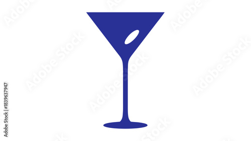 Abstract dark blue martini glass silhouette on black background minimalist graphic art clean lines simple elegant design