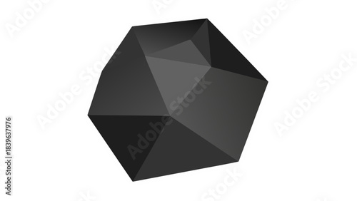 Abstract Dark Gray Geometric Shape Polygon Crystal Object with White Outline Isolated on Black Background Minimalist Digital Art