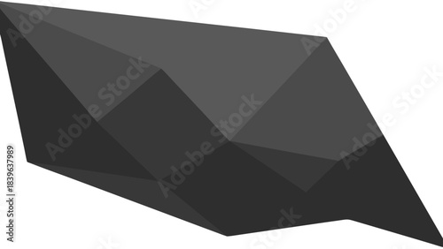 Abstract dark gray geometric shape with sharp edges and flat surfaces on a black background representing a modern digital design concept
