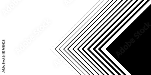 Minimal Black and White Background with Right-Pointing Arrow. Striped Transition from Black Lines to White Abstract Solid Lines. vector illustration eps10