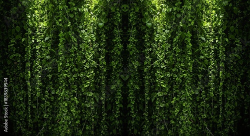 Lush Green Foliage Wall with Climbing Plants and Natural Texture.