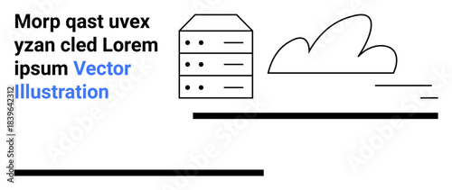 Cloud computing, data storage, server management, digital technology, IT infrastructure, online data. Server stack and cloud icon with minimal design. Cloud computing and data storage concept