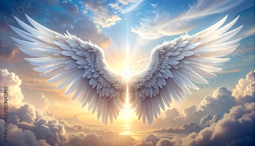 Wings in sky with sunlight