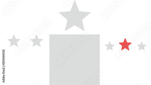 Abstract illustration of rating stars on a black background with a gray rectangle and a large star above signifying a review or feedback system with two red stars indicating a low score and three