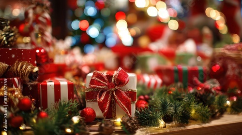 Festive scene of colorful gifts and decorations
