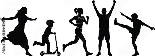 Diverse group of people in silhouette engaged in various activities diversity activity