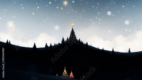 クリスマスツリーのある風景　AI生成素材