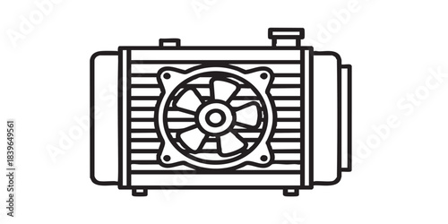 Aluminum radiator with fan solid icon, car parts concept. Vector graphics. Radiator sign on white background, style icon mobile or web design.
