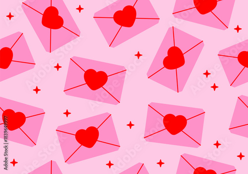Seamless pattern with envelope and heart shape. Love Letter. Valentine's day background