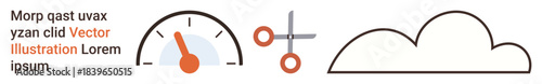 Efficiency, creativity, innovation, productivity, data visualization, decision-making. Minimalistic speedometer, scissors cloud icons. Efficiency and creativity for business concepts