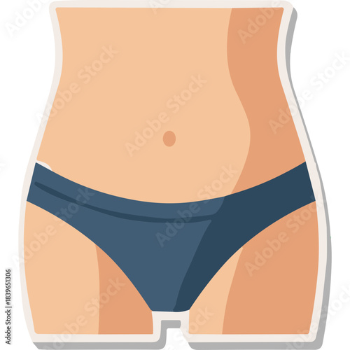 A Minimalist Vector Illustration Depicting the Lower Torso and Waistline of a Person Wearing Dark Blue Underwear Against a Light Background