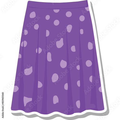 A Flared Purple Skirt With A Polka Dot Pattern In Light Purple With A White Border And Subtle Shadow On A White Background