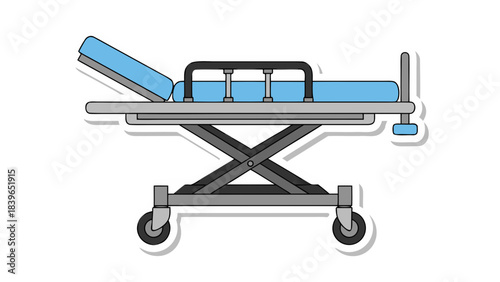 Adjustable Medical Stretcher With Wheels And Blue Padding In A Hospital Setting Representing Patient Transport And Care Services Detailed Vector Illustration