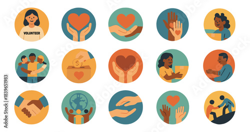 Care, Compassion and Social Support Icons Set