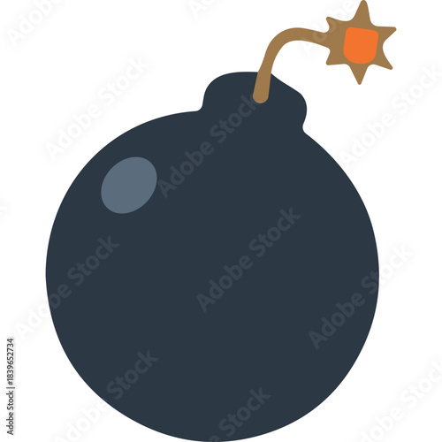 A Round Dark Blue Bomb with a Lit Fuse and a Sparking Orange Explosion at the Top on a White Background