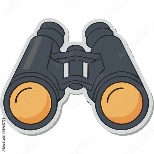 A Pair of Dark Gray Binoculars with Bright Orange Lenses Detailed Illustration Isolated on White Background for Observation and Exploration