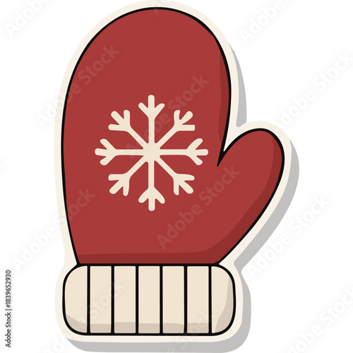 A Red Mitten with a Snowflake Design on a White Background Symbolizing Winter Warmth and Holiday Cheer