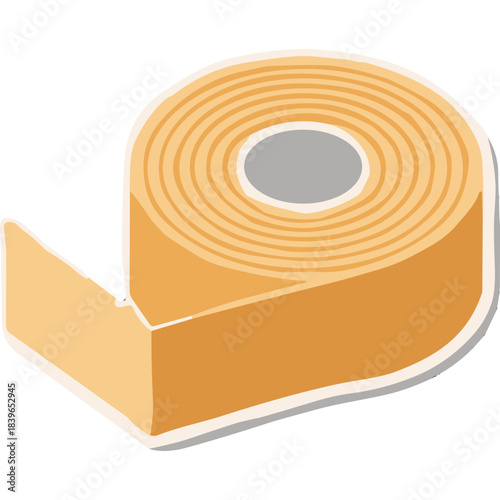 A roll of tan colored adhesive tape with a slightly unrolled section against a black background presented in a simple isometric illustration style
