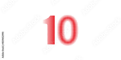 Number Ten With Red And White Dotted Pattern Vector Illustration. Number 10 Isolated On A White Background