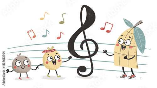 Musical notes and treble clef