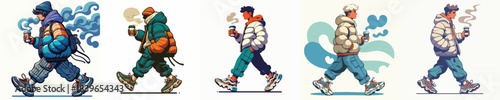 A Man Walking Wearing a Puffer Jacket Vector Illustration
