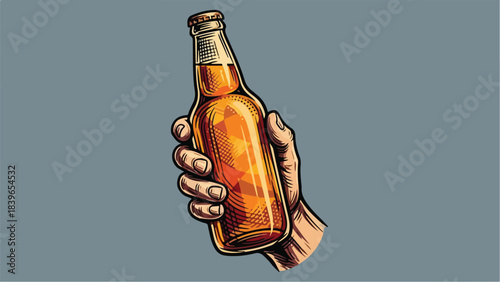 Hand holding a refreshing bottle of beer ready to enjoy.