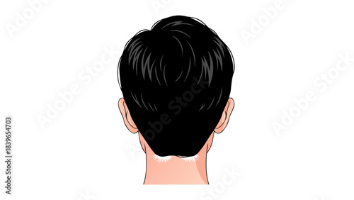 Back View of a Male Head with Dark Hair and Ears Visible Against a Solid Black Background