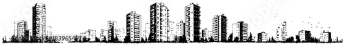 Hand drawn urban cityscape with residential apartment buildings vector illustration