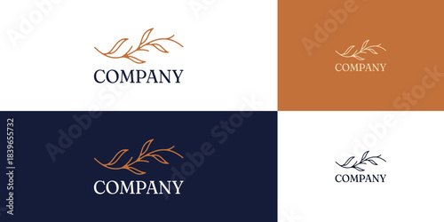 Elegant Minimalist Leaf Branch Logo Organic Nature Line Sketch Design Template