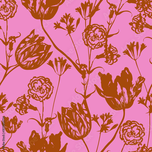 Patron Sin Costuras  Rapport de Flores Enredadera Seamless Silueta