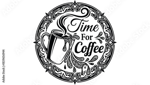 Time for Coffee Mug with Ornate Design.