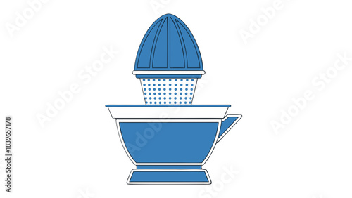 Blue Citrus Juicer with White Accents on Black Background Kitchen Tool for Fresh Juice Extraction Simple Object Graphic Representation