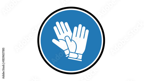 Blue Circular Warning Sign Depicting White Safety Gloves With White Border Against Black Background Safety Equipment Mandatory Protective Gear Signage