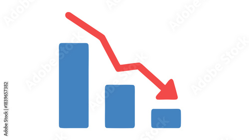 Blue Bar Graph With Red Arrow Showing Downward Trend On Black Background Representing Financial Decline Or Negative Growth