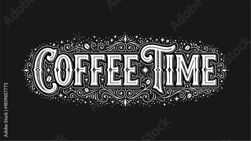Coffee Time Hand Lettering Design on Black Background.