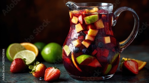 Refreshing fruit punch in a glass pitcher