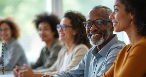 Diverse group of adults in continuing education class, engaged in learning. Various ages and backgrounds, focused on skill development. Lifelong education pursuit, people grow and urbanize.