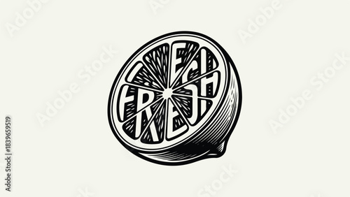 Vintage Engraved Lemon Slice with Fresh Text.