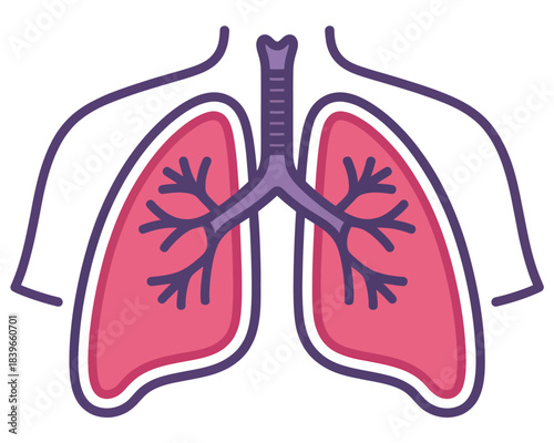 Human lungs and trachea illustration flat design medical icon for healthcare and science concepts isolated on white 