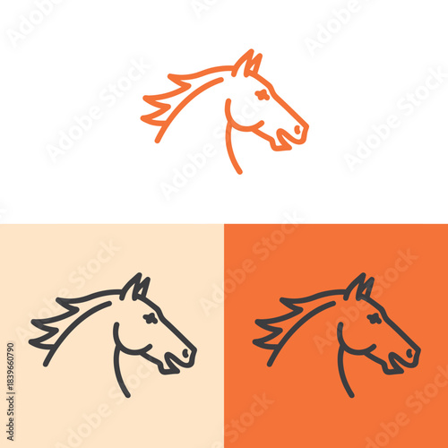 Minimalist horse head logo simple outline vector illustration for equestrian branding isolated on white background