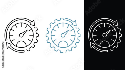 Speedometer and gear icons performance meter and cycle symbols vector illustration for business and technology conce