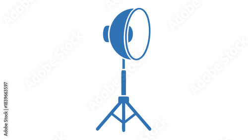 Blue Outline Of A Studio Lighting Reflector On A Tripod Stand Against A Black Background