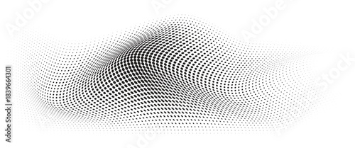 Flowing Wave Dot Halftone Pattern: Curve Gradient Shape on Transparent Background. Suitable for AI, Tech, Network, Digital, Science, and Technology Themes.