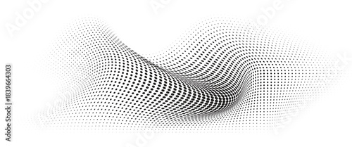 Flowing Wave Dot Halftone Pattern: Curve Gradient Shape on Transparent Background. Suitable for AI, Tech, Network, Digital, Science, and Technology Themes.