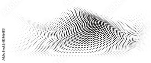 Flowing Wave Dot Halftone Pattern: Curve Gradient Shape on Transparent Background. Suitable for AI, Tech, Network, Digital, Science, and Technology Themes.