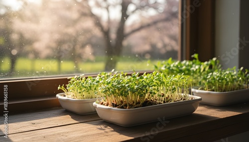 Fresh Microgreens Thriving on a Sunny Windowsill