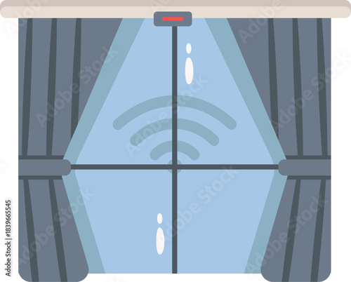 Smart Home Window with Automated Blinds and Wi-Fi Signal.
