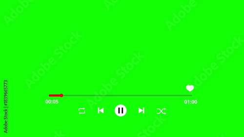 Music player with play bar animation and progress bar overlay on green screen video 4K