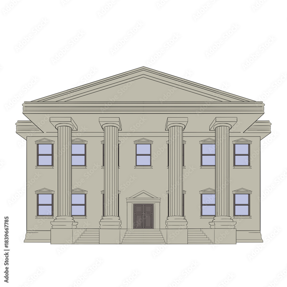 Obraz premium Stylized classical architecture vector illustration of a stately building with prominent columns and a symmetrical facade, perfect for institutional themes