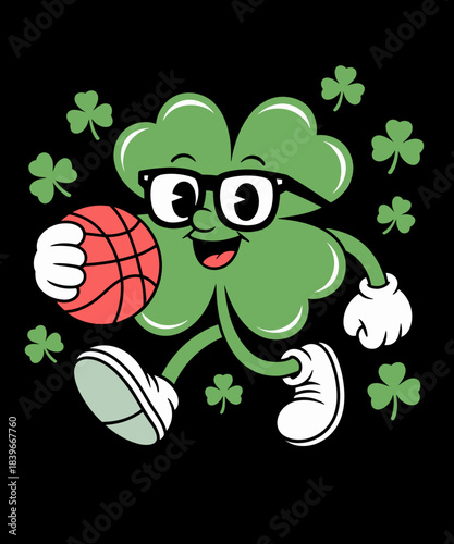 St Patricks Day Funny Shamrock playing basketball